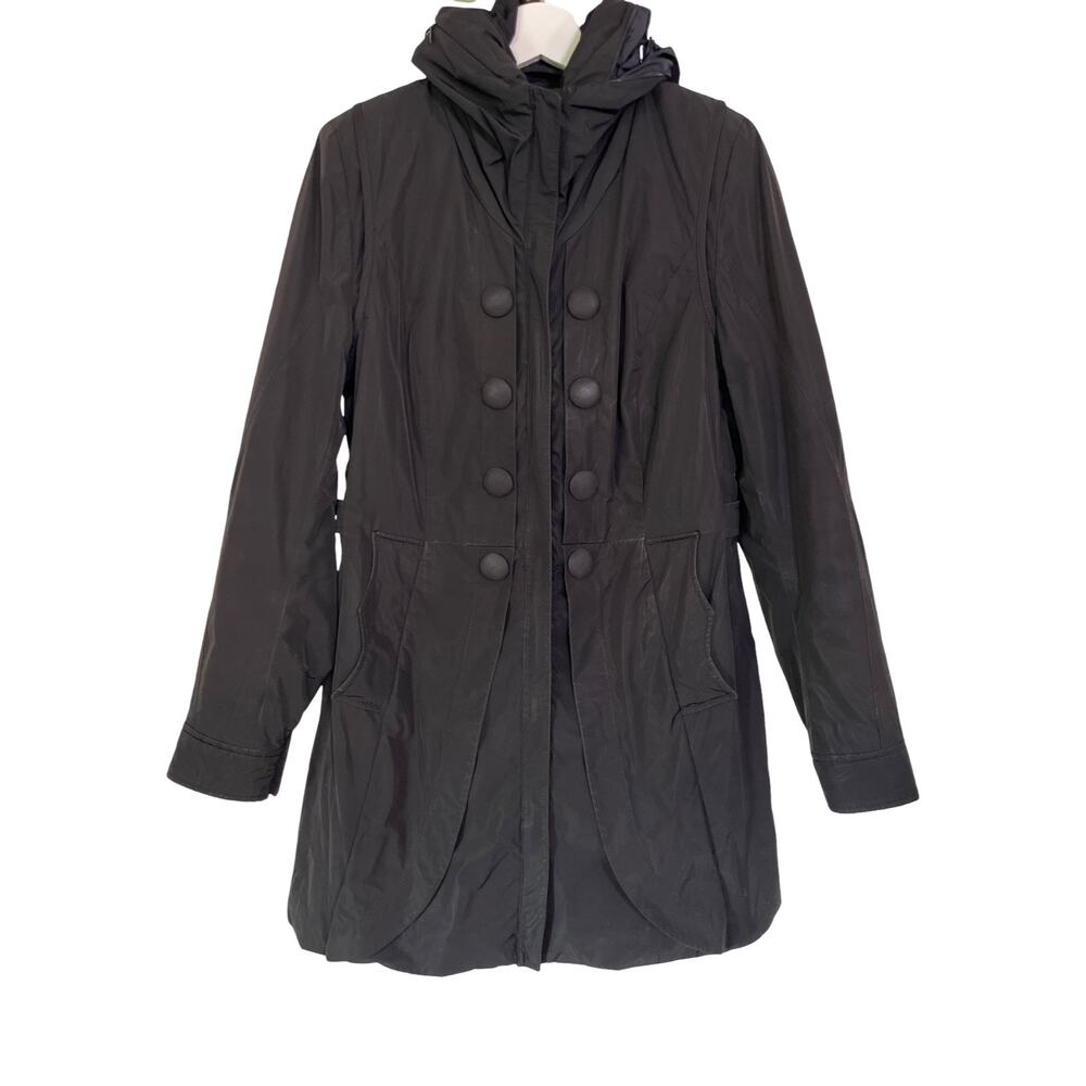Creenstone Insulated Hooded Coat Black Double Breasted Quilted Lined Size 38